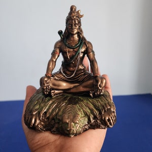Shiva Statue - 5&quot; inch | Lord Shiva with moon | Bonded Bronze Trident shiva Idol | Car Dashboard home decor | Gift idea | Adi yogi | Parmart