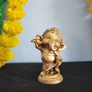 Dancing Ganesha Statue: Brass Lord of Wisdom Idol, 5.5 Inches