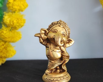Dancing Ganesha Statue: Brass Lord of Wisdom Idol, 5.5 Inches