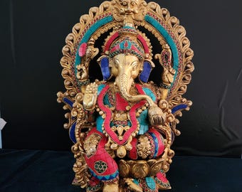 木彫刻　ガネーシャ神像 16インチ真鍮ガネーシャ像：ヒンドゥー教の幸運と知恵の神 - Etsy 日本