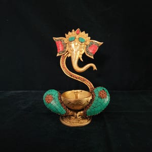Ganesh Diya | Dekostempel Ganpati Diya | Mosaik Steinarbeit Deepak | Teelichthalter | Öldochtlampe | Ölbrenner | Räucherstäbchenhalter |