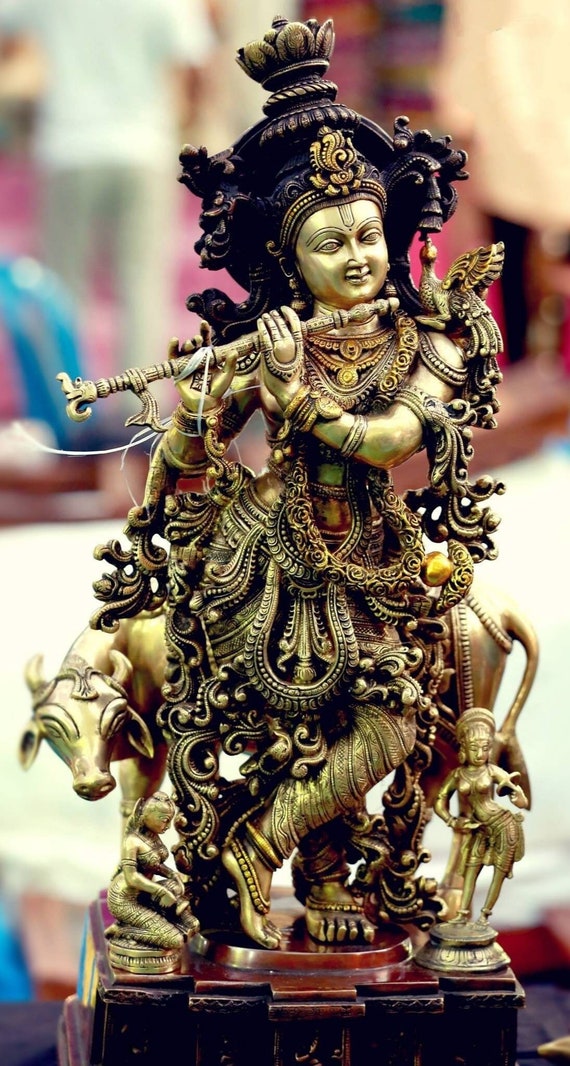 Cow Krishna Statue 28 Inch Lord Krishna Standing Krishna Etsy India