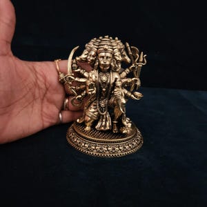 Brass Panchmukhi Hanuman Statue - 4.5 Inch Ram Bhakt Sculpture