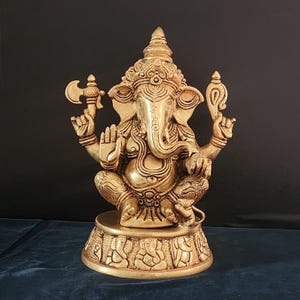 Brass Ganesha Statue: 13-inch Good Luck Home Decor Idol