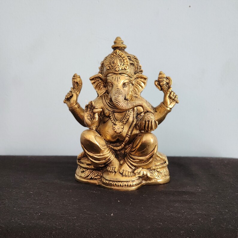 Estátua de Ganesha em latão - Senhor da sabedoria, sorte e novos começos - 7 polegadas imagem 2