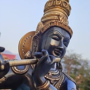 Krishna Statue - Lord Standing  Flute Krishna Statue God of Love krishna with Black Brass 23&quot; inch Idols for Temple and Home decor