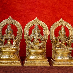 Laxmi Ganesh Saraswati Statue: Hindu Goddess Family Gift (10.5 inch)