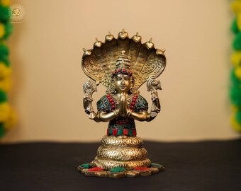 真鍮製パタンジャリ像：ヨガの神の彫刻、ヨガスクールの装飾（12