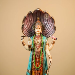 Lord Narayana Statue | 12 Inch Standing Vishnu Idol | Colourful Vishnu Moorti | God Of Preservation | Hari Deities | Hindu God |Marble Dust