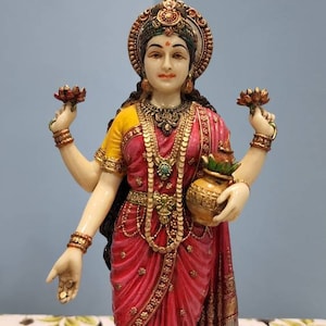 Lakshmi Statue: 10&quot; Reform Marble Hindu Goddess Diwali Gift