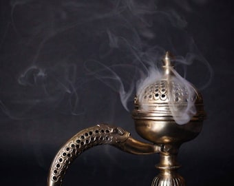 Brass Incense Holder: Dhoop Dani for Home Temple Decor (8 inch)