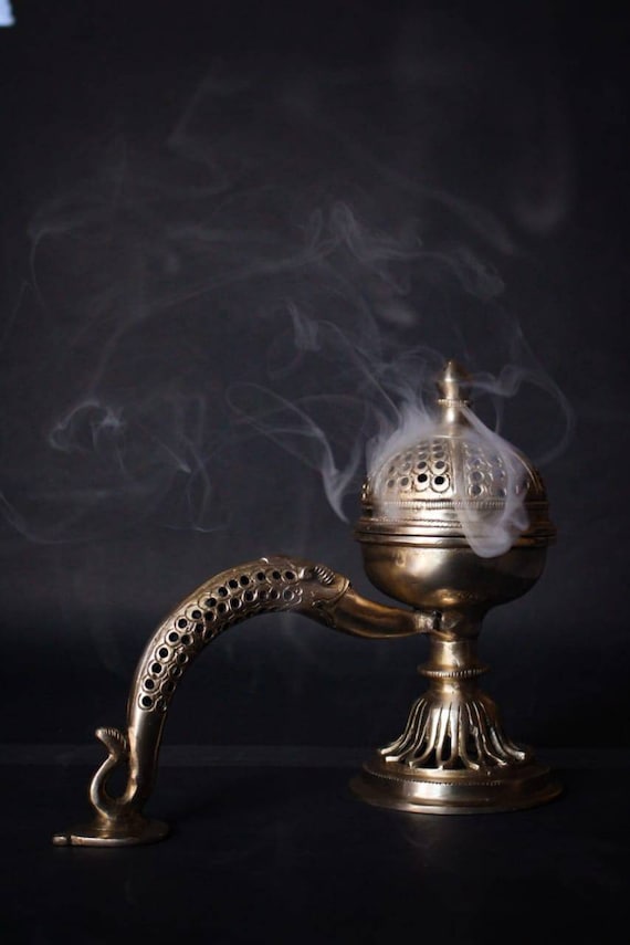 Brass Incense Holder: Dhoop Dani for Home Temple Decor (8 inch)