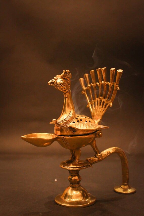 Brass Incense holder Peacock Bird Diya 45 cm brass stick Etsy