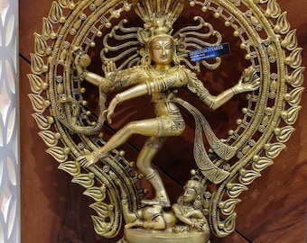 Messing Tanzende Shiva Natraj Statue - Edelstein Inlay, Yoga Decor (56 cm)