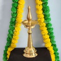 Brass Annam Diya Stand: 17" Tall Oil Lamp, Temple Decor