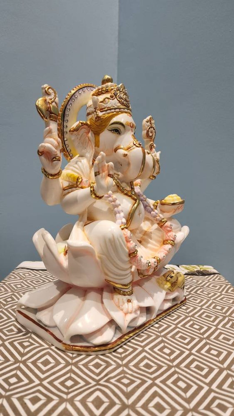 10.5 Inch Ganesha Statue: Marble Ganpati Idol, Entrance Decor image 6