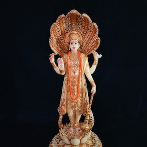 Lord Narayana Statue | 12 Inch Standing Vishnu Idol | Colourful Vishnu Moorti | God Of Preservation | Hari Deities | Hindu God |Marble Dust