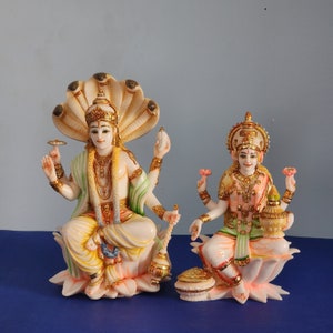 Vishnu Lakshmi Statue: Hindu God and Goddess Sculpture, Divine Decor (8.2 inch)