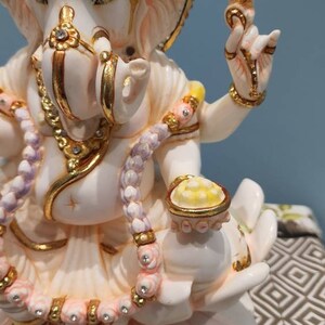 10.5 Inch Ganesha Statue: Marble Ganpati Idol, Entrance Decor image 3
