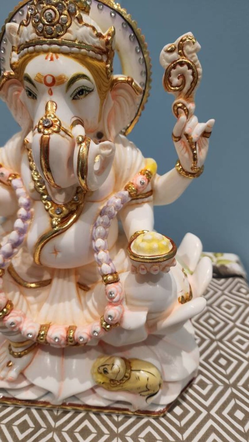 10.5 Inch Ganesha Statue: Marble Ganpati Idol, Entrance Decor image 3