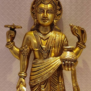 Brass Dhanvantari Statue: Hindu God of Ayurveda (15 Inch)