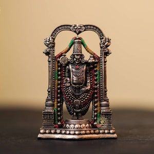 Balaji Statue: 3.5&quot; Srinivasa Venkateswara Idol, Bronze Finish Altar Decor