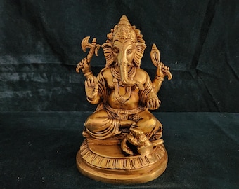 Messing Ganesha Statue: 16,5 cm Herr des Glücks und der Weisheit