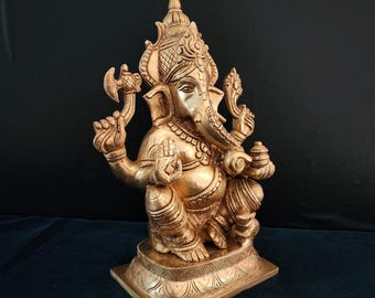 真鍮製ガネーシャ像：11インチのヒンドゥー教の知恵の神、室内装飾