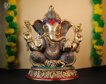 Estatua de Ganesha de latón: ídolo hindú, decoración del hogar