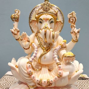 10.5 Inch Ganesha Statue: Marble Ganpati Idol, Entrance Decor image 1