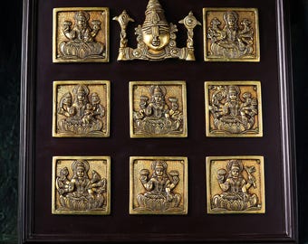 Ashtalakshmi Brass Frame: Goddess Lakshmi, Balaji, Wooden Frame