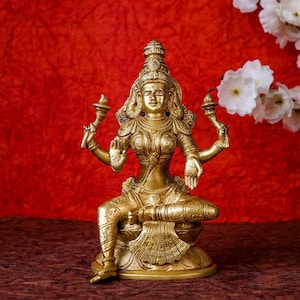 Brass Lakshmi Statue: 7.5 Inch Diwali Puja Idol