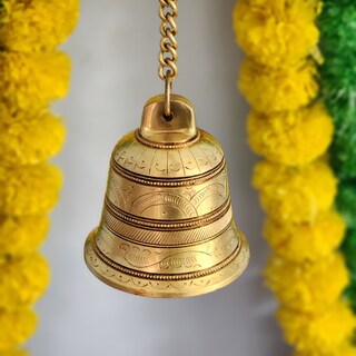 Set Di 2 Campane Da Appendere In Ottone Con Catena Per La Casa Mandir Tempio Soggiorno Decorazione Pooja Articoli Decorativi Per Porta Ding Dong Puja Bell