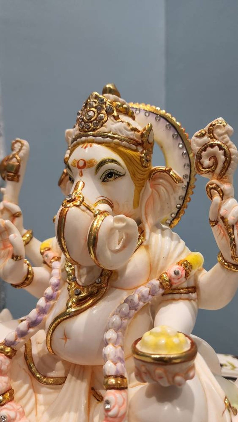 10.5 Inch Ganesha Statue: Marble Ganpati Idol, Entrance Decor image 5