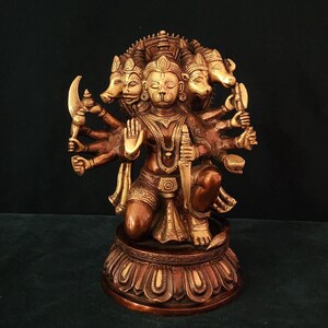 Brass Panchmukhi Hanuman Statue - Hindu Altar Temple Decor (10 inch)