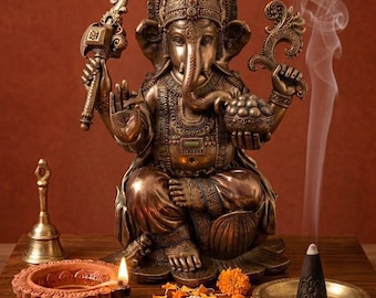 Large 18 Inch Ganesh Statue: God of Good Luck, Diwali Puja Decor