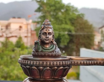Shiva Lingam Statue - 5" Inch Bronze finish shiva Lingam Sculpture for Temple Pooja and Decor Idea , Shivling with shiva head