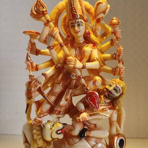 Durga statue - Feminine Energy goddess - Maa Para Shakti , kali 8.5&quot; inches marble durga maa Sculpture with lion for Alter and Temple puja