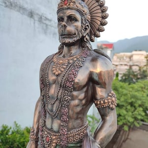 Grande Estátua de Hanuman - Ídolo de Hanuman em pé de 24 polegadas com acabamento em bronze, Estátua de Bajrangbali, Devoto de Rama, Deus Poderoso