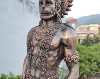 Grande statua di Hanuman - Idolo di Lord Hanuman in piedi da 24 pollici con finitura in bronzo Statua di Bajrangbali Devoto del Dio potente di Rama