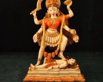 8" Kali Statue | Hindu Goddess Kalika Idol | Culture marble with hand painted work on idol of Maa kali