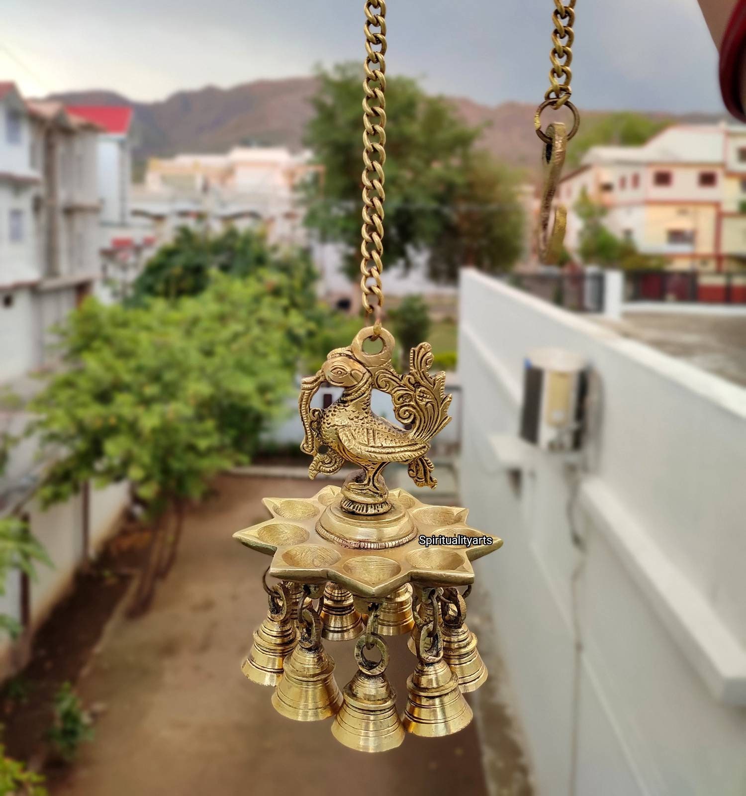 Brass Metal Antique Style Hanging Chain J Hooks Ringing Bell for Home Decor  Indoor Outdoor Porch Door Mandir Temple Wall Living Room Housewarming