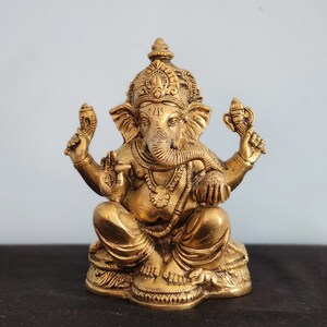 Estátua de Ganesha em latão - Senhor da sabedoria, sorte e novos começos - 7 polegadas imagem 3