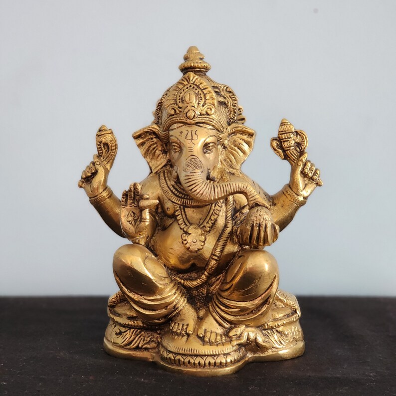 Estátua de Ganesha em latão - Senhor da sabedoria, sorte e novos começos - 7 polegadas imagem 3