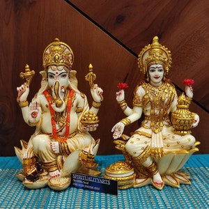 Lakshmi Ganesha - Lord Ganesh Lakshmi idol for Diwali puja Decor Altar Decor Family Gift 7.25&quot; inch - Ganpati Idol with Laxmi Idol