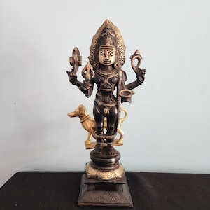 Black Bhairav Statue - 11.5&quot; inch Standing Lord Kala Bhairava with Dog vehicle (Vahana) for Your outdoor Decor - Helps to Overseas disease
