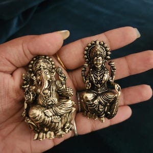 Small Lakshmi Ganesh idol - 2.6 inch Premium Brass lakshmi ganesh sitting on lotus for Altar Temple and Home decor best family gift diwali