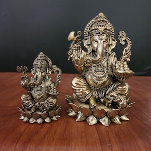 Brass Ganesh Statue: 5-Inch Ganpati Idol, Car Dashboard Decor