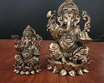 Brass Ganesh Statue: 5-Inch Ganpati Idol, Car Dashboard Decor