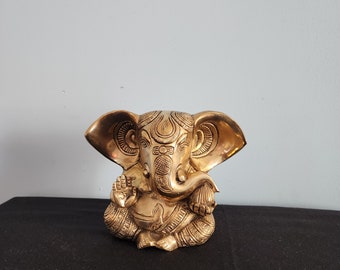 Ganesha Statue - 5 inch Brass Ganesha with big Ear , Good Luck God, God of Wisdom - Best for Temple Decor auspicious Decor